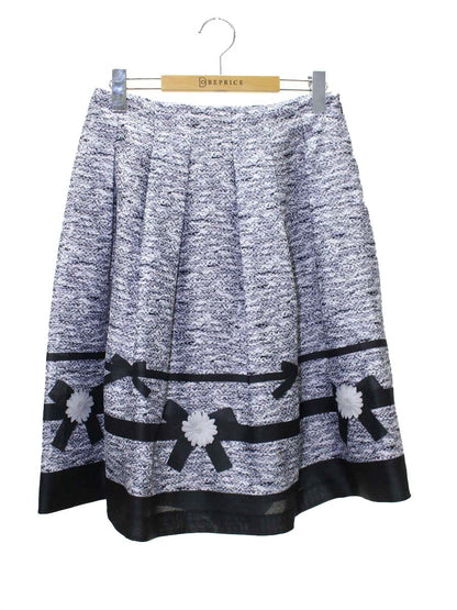エムズグレイシー 017132 スカート 40 グレー トロンプルイユ リボン フラワープリント IT6G3STEIMLC