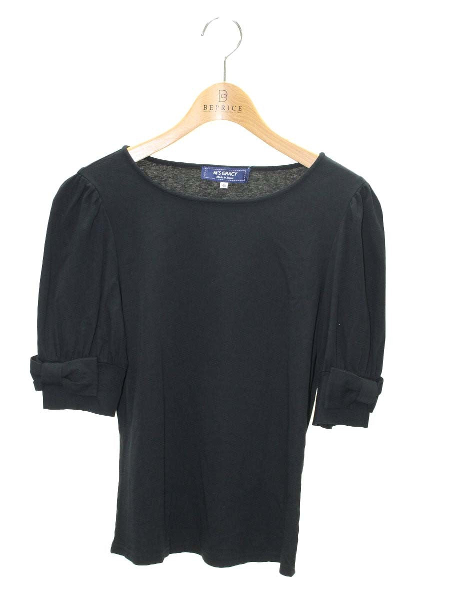 エムズグレイシー 315325 トップス 40 ブラック リボン 綿100％ ITHE0E9ZNLMG