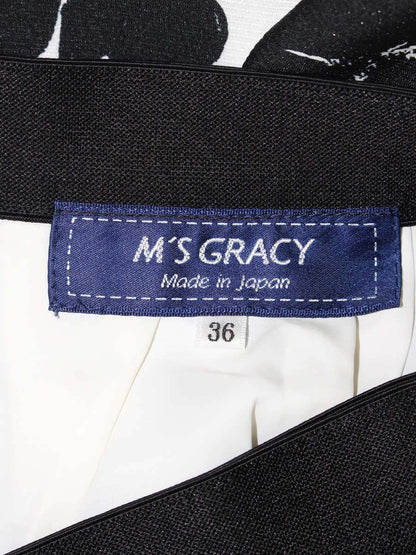 エムズグレイシー 917120 スカート 36 ホワイト/ブラック フラワーモチーフ フレア IT0AI4KFBT1Q