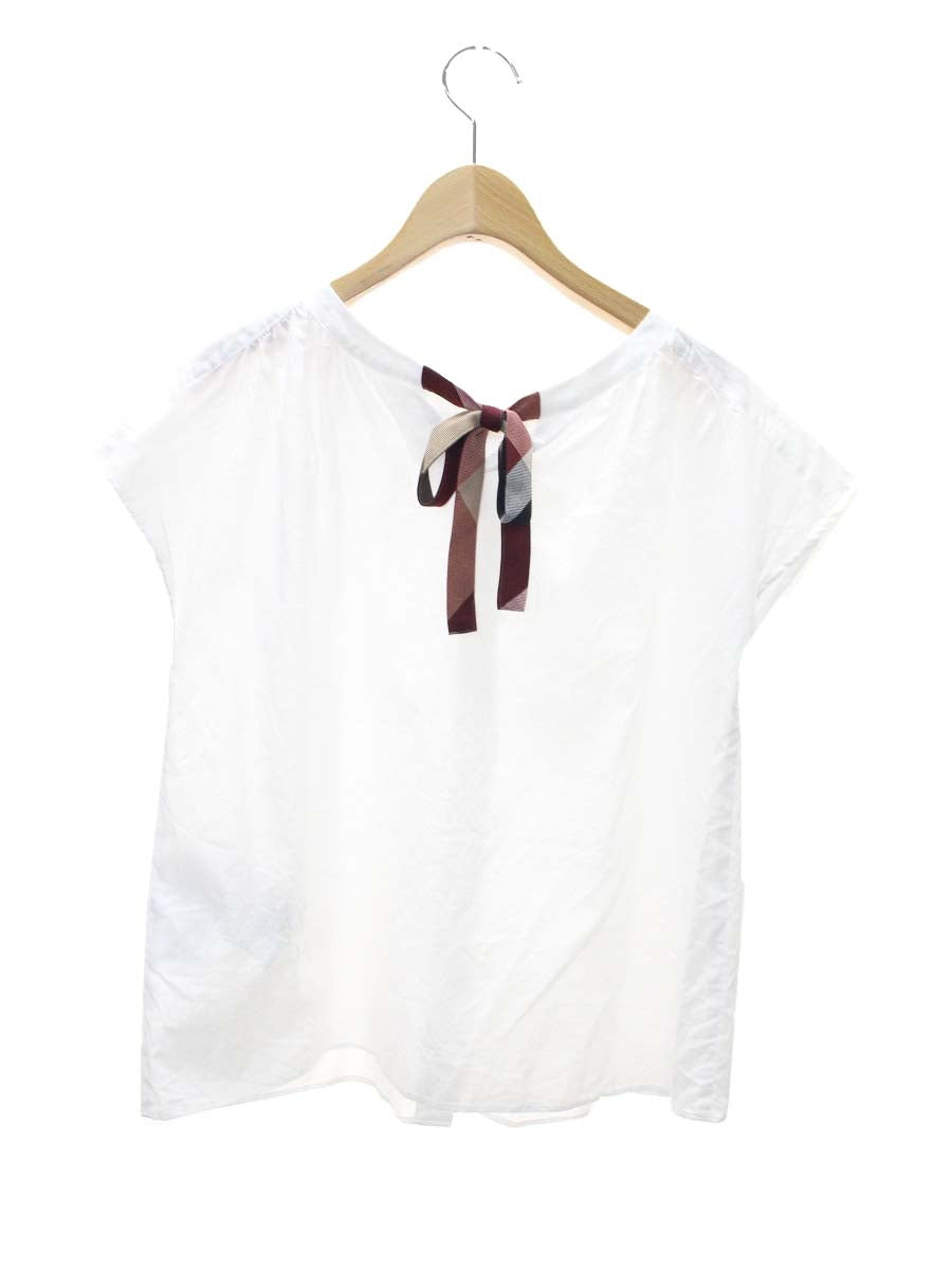 ブルーレーベルクレストブリッジ 55M14-103-02 ブラウス 36 ホワイト シャツ バックリボン チェック柄 ITPLZ78115UO