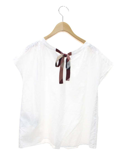ブルーレーベルクレストブリッジ 55M14-103-02 ブラウス 36 ホワイト シャツ バックリボン チェック柄 ITPLZ78115UO