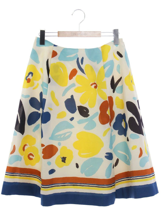 エムズグレイシー 017133 スカート 40 ホワイト/マルチカラー ペイント風 フラワーモチーフ ITCODY3VG363