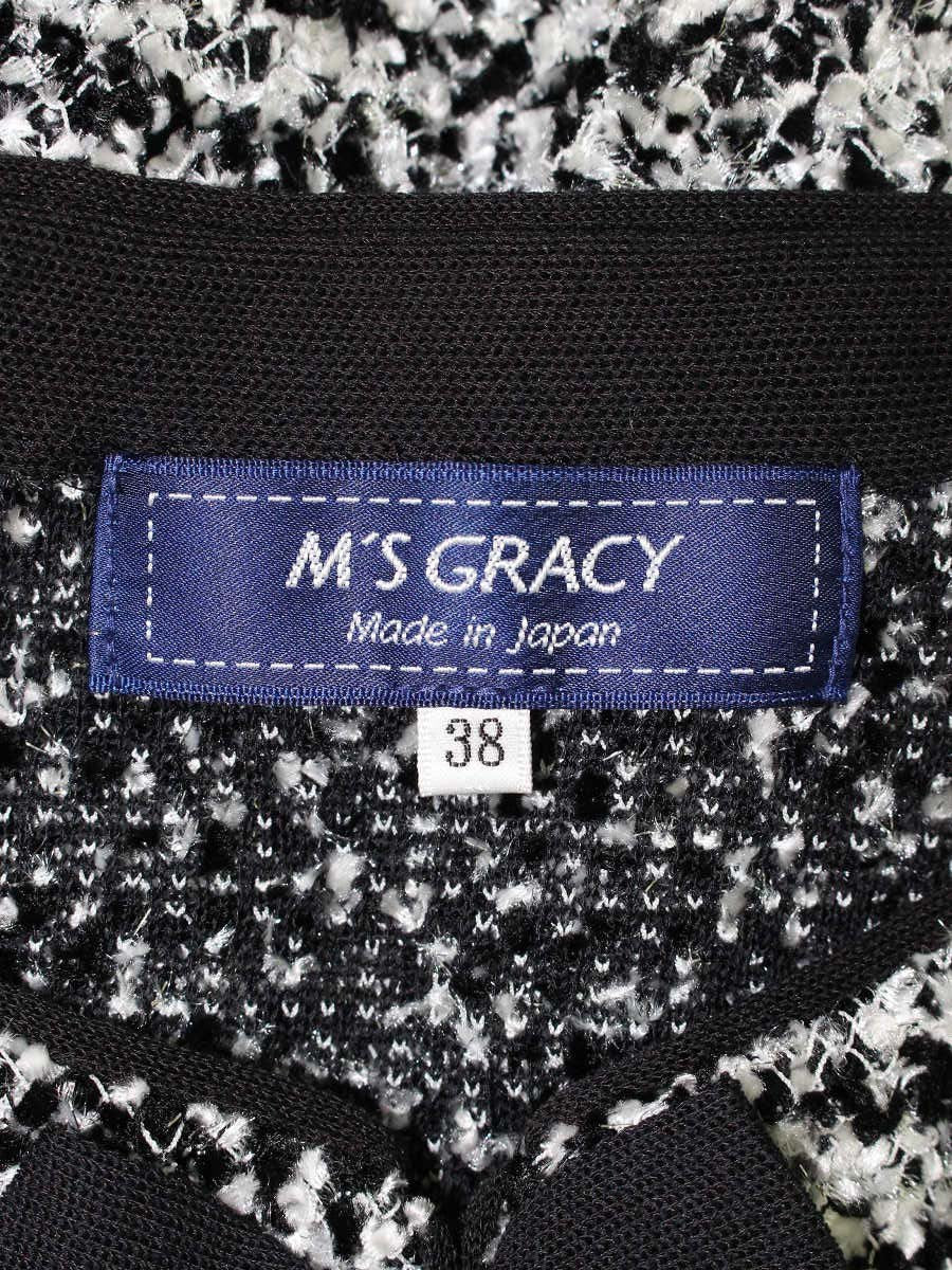 エムズグレイシー 018504 カーディガン 38 ブラック ツイード調 リボン ラメ ITUXZTOT4XM1