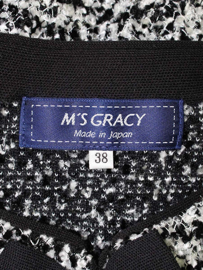 エムズグレイシー 018504 カーディガン 38 ブラック ツイード調 リボン ラメ ITUXZTOT4XM1