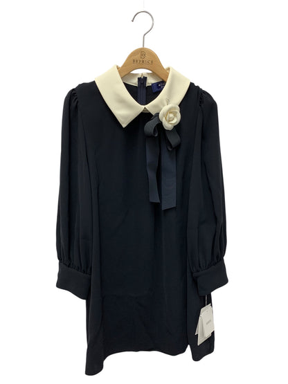 エムズグレイシー 410109 トップス 40 ネイビー 花ブローチ付き 白襟 IT42BD72RZE0