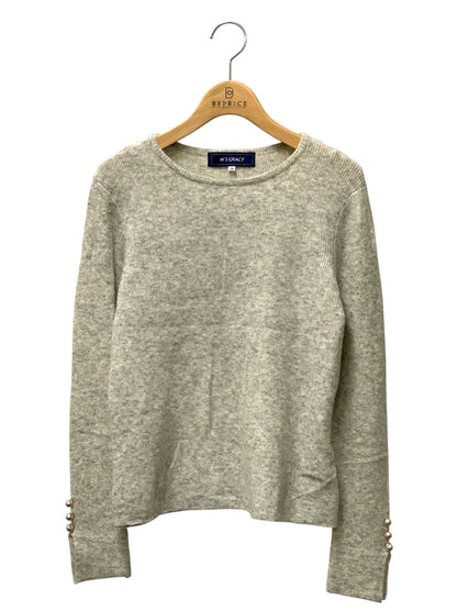 エムズグレイシー Off Shoulder Knit 818596 ニット セーター 38 グレー ウール混 袖パール付 ITN85AE6ORFS