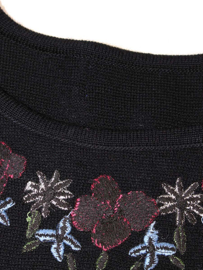 エムズグレイシー 728517 ニット セーター 38 ブラック 刺繍 リボン IT7HGLFKZIFN