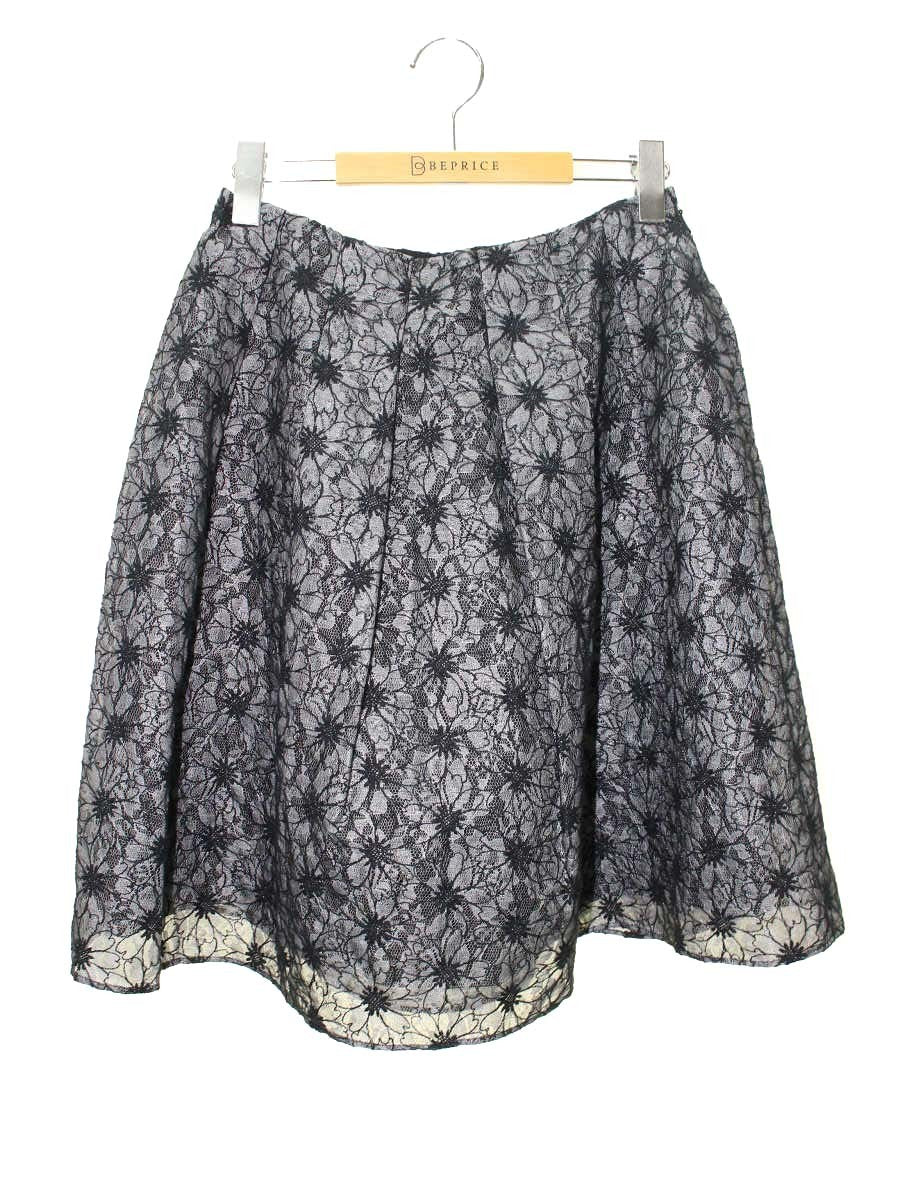 エムズグレイシー 727307 スカート 40 ブラック フラワーモチーフ レース ITFF1KGNPZ5C