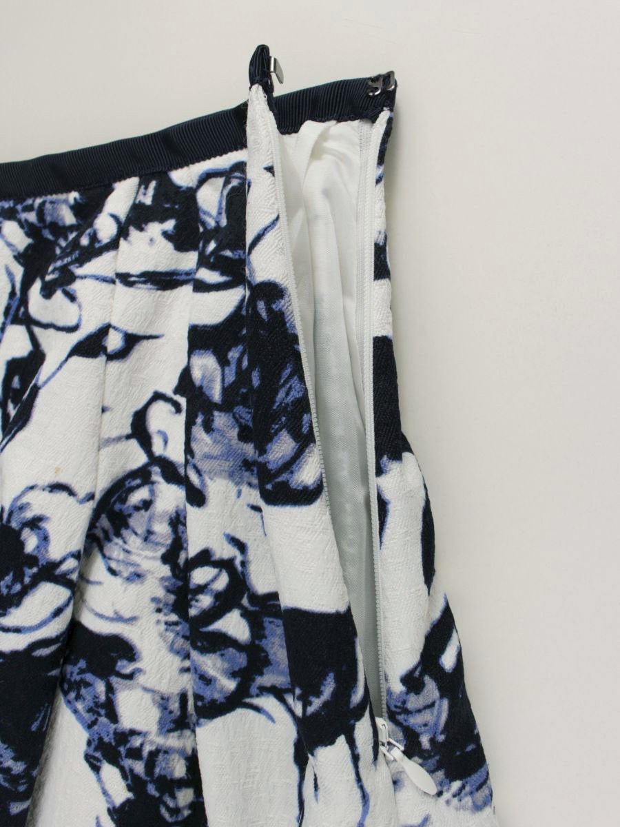 エムズグレイシー 117114 スカート 38 ブルー フラワーモチーフ　タック フレア ITG6VP2X9T1O