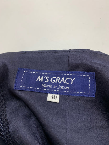 エムズグレイシー 017505 スカート 40 ネイビー フラワーモチーフ IT9LCM5GPS8G