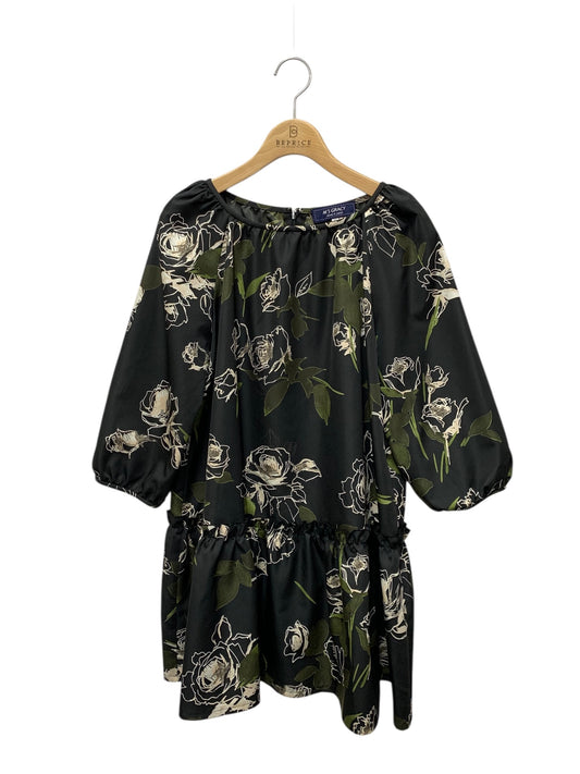 エムズグレイシー 410506 トップス 40 ブラック ローズプリント フリル ITMHV30UZE9Y