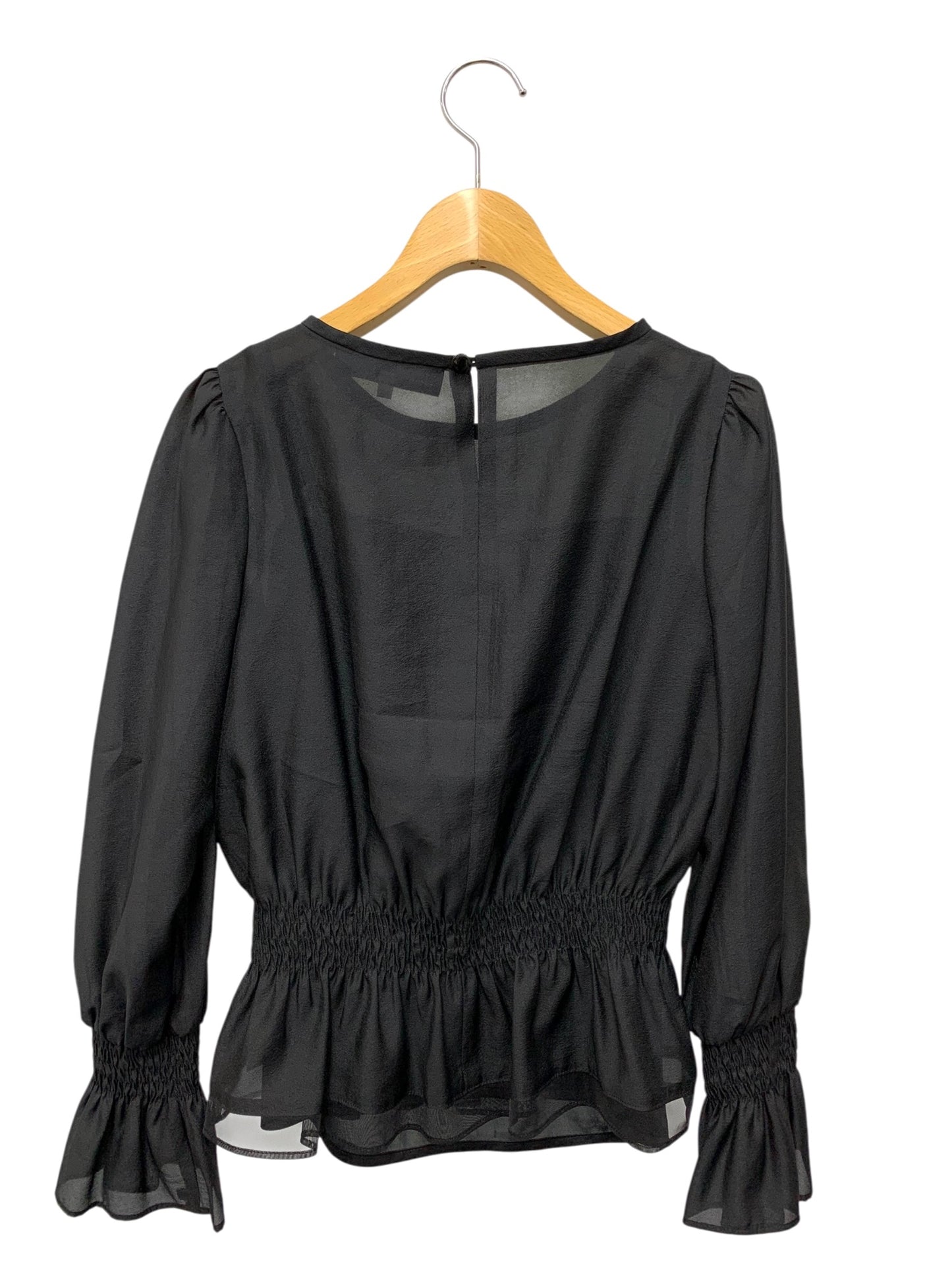 エムズグレイシー 010101 シャツ ブラウス 36 ブラック ギャザー シースルー ITTEUE4OOF5C