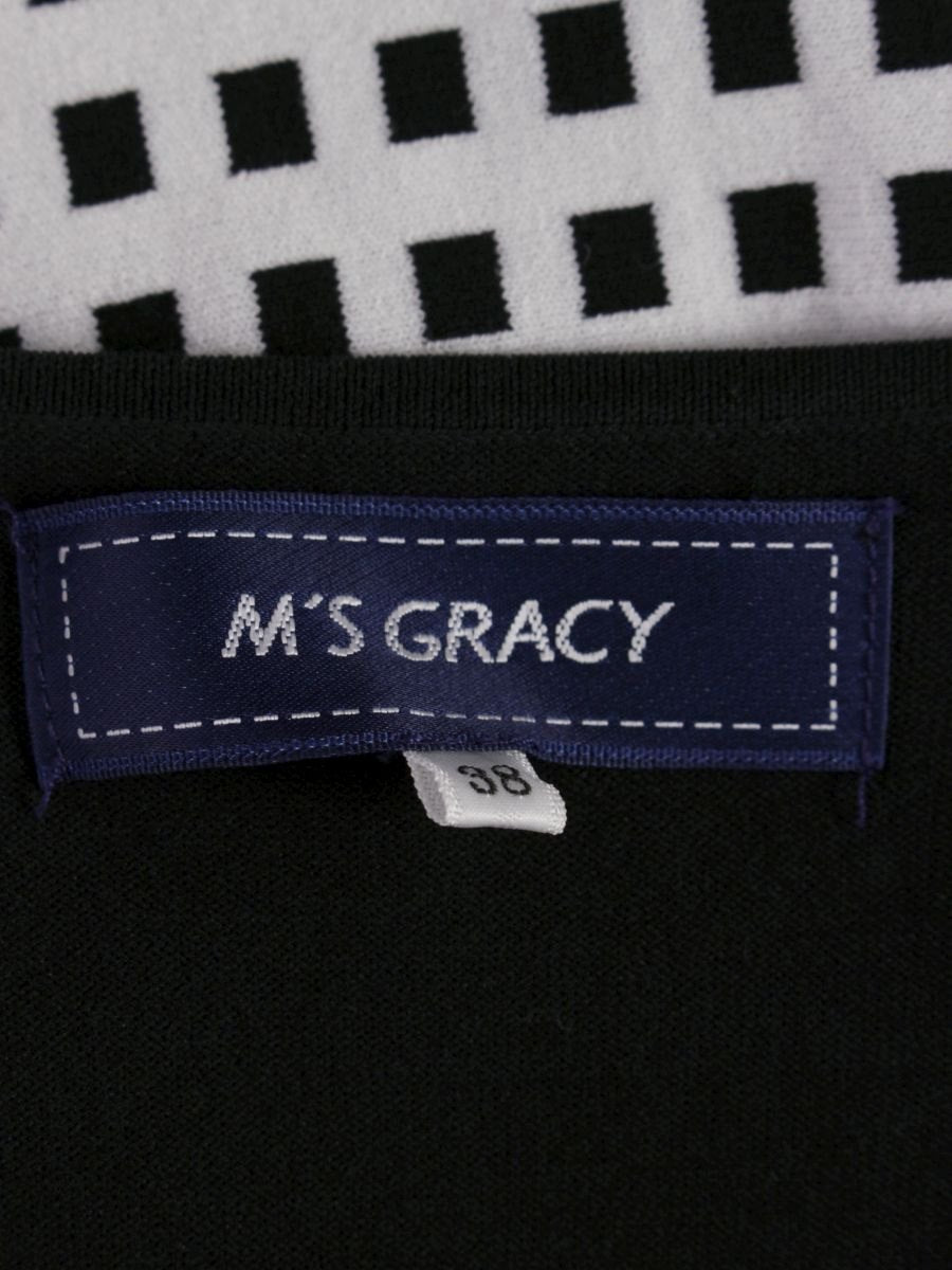 エムズグレイシー 018338 ワンピース 38 ブラック/ホワイト フィット＆フレアニット リボン ITB8XD85PY6O