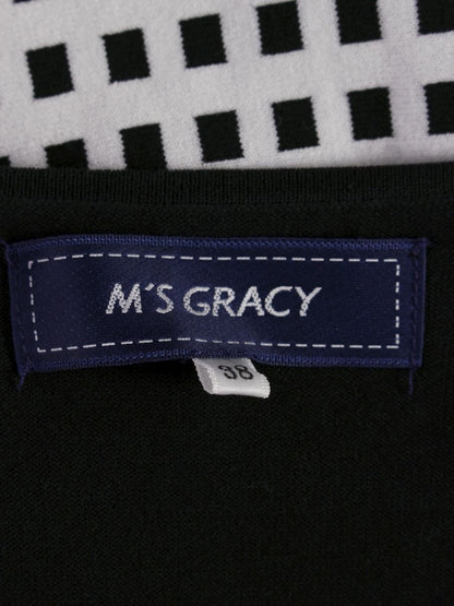 エムズグレイシー 018338 ワンピース 38 ブラック/ホワイト フィット＆フレアニット リボン ITB8XD85PY6O