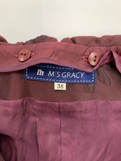 エムズグレイシー 229501 コート 38 ワインレッド 衿付き フラワーモチーフ ITCS3N4H9B0G