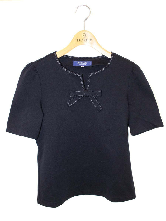 エムズグレイシー 915312 Tシャツ カットソー 38 ネイビー 胸リボン ステッチ IT26P7Y26Q50