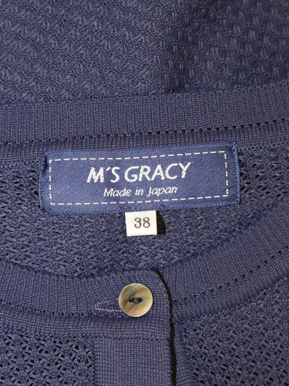 エムズグレイシー Mesh Cardigan 918345 カーディガン 38 ネイビー メッシュ ITKZH93451IW