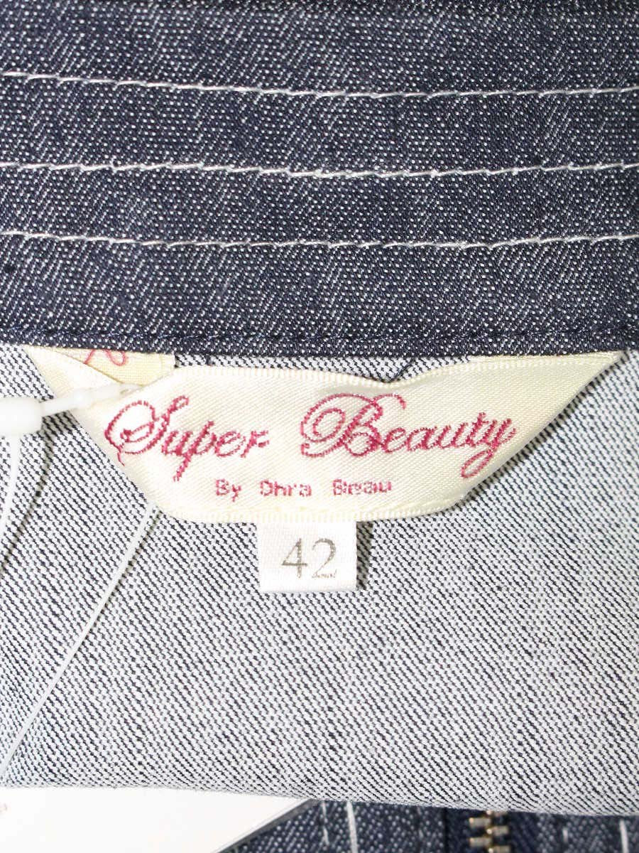 スーパービューティ  ジャケット 42 ネイビー デニム フェイクパール ITH61FM90SV4