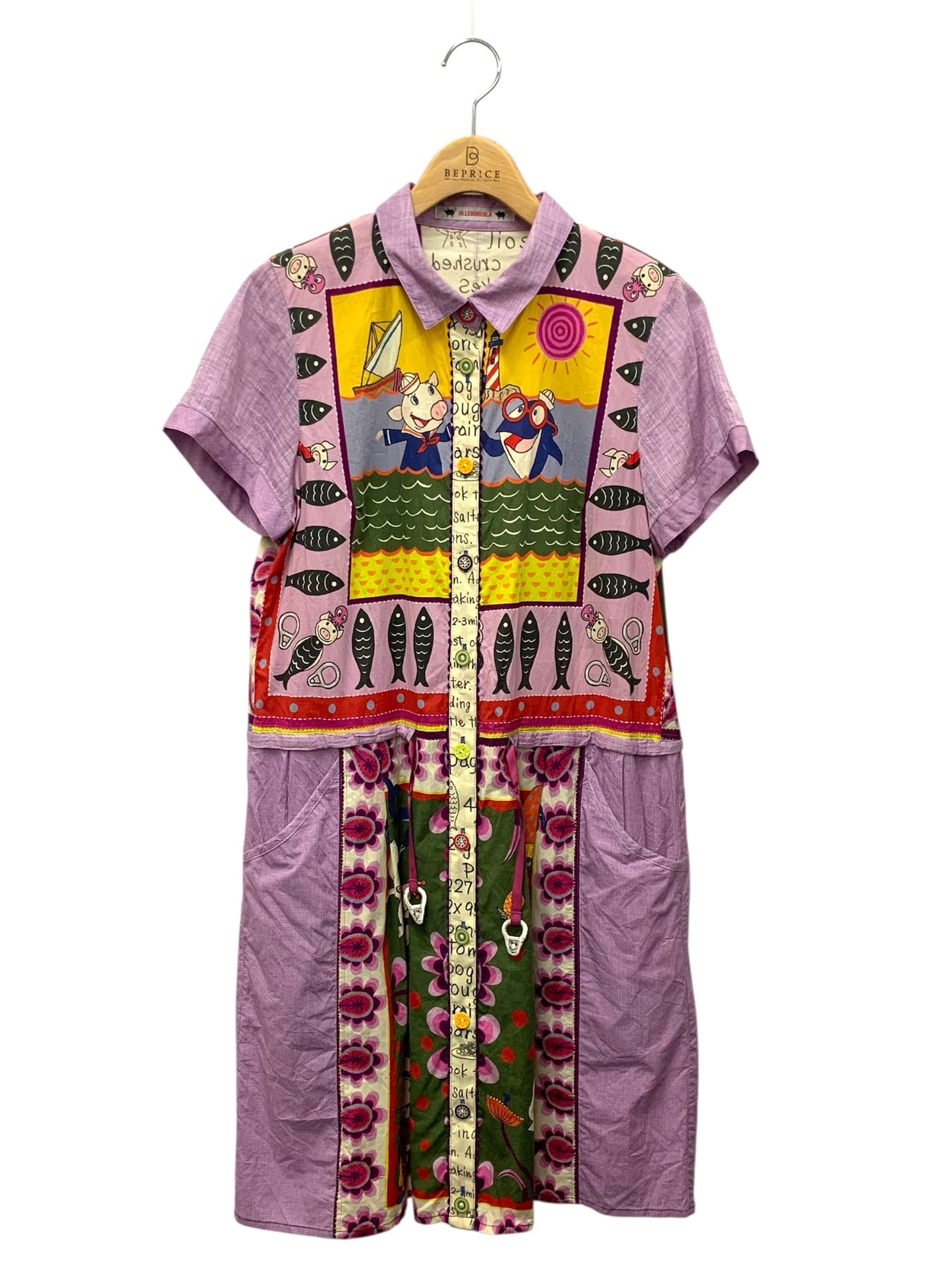 アルベロベロ 215975 シャツワンピース パープル ブタ 魚 イルカ フルーツボタン ITYWD7MT615K