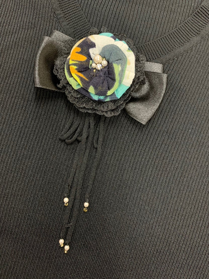 スーパービューティー ニット 42 ブラック Vネック 袖レース 切替 ITHS13JPVDRE 【SALE】