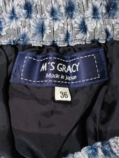 エムズグレイシー 117107 スカート 36 ブルー レース ウエストゴム ITF5AHC2A96S