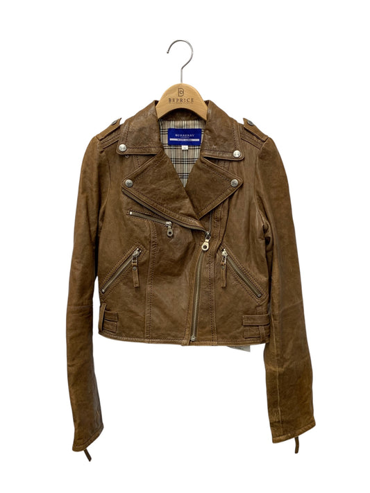 バーバリーブルーレーベル FCF18-622-50 ライダースジャケット 38 ブラウン ラムレザー 羊革 ITRT6G9D6LJS
