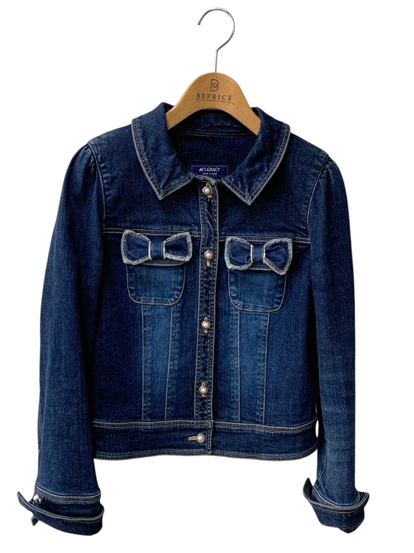 エムズグレイシー 914517 デニムジャケット 38 ネイビー パールボタン IT4OCWFAL5JI