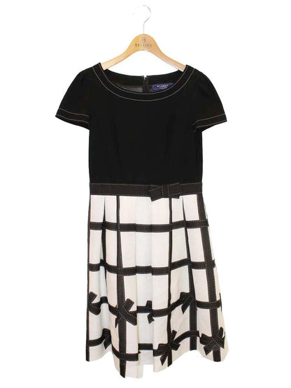 エムズグレイシー Ribbon Check Dress 811317 ワンピース 38 ブラック ステッチ リボン ITIH9XAT81S4