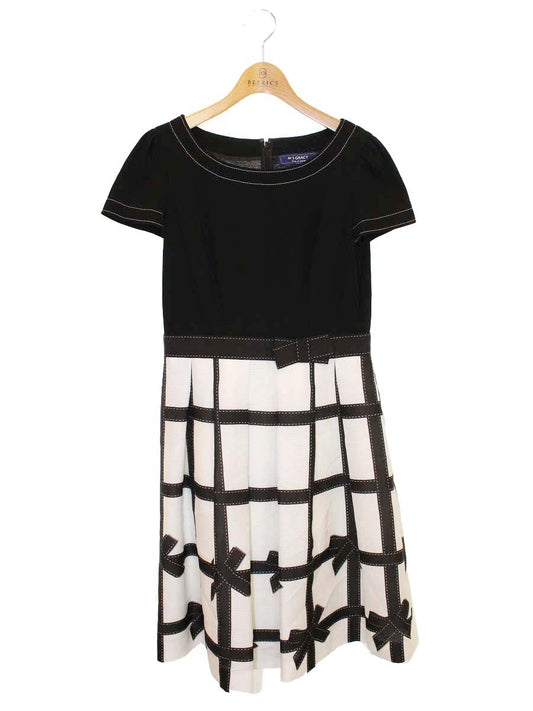 エムズグレイシー Ribbon Check Dress 811317 ワンピース 38 ブラック ステッチ リボン ITIH9XAT81S4