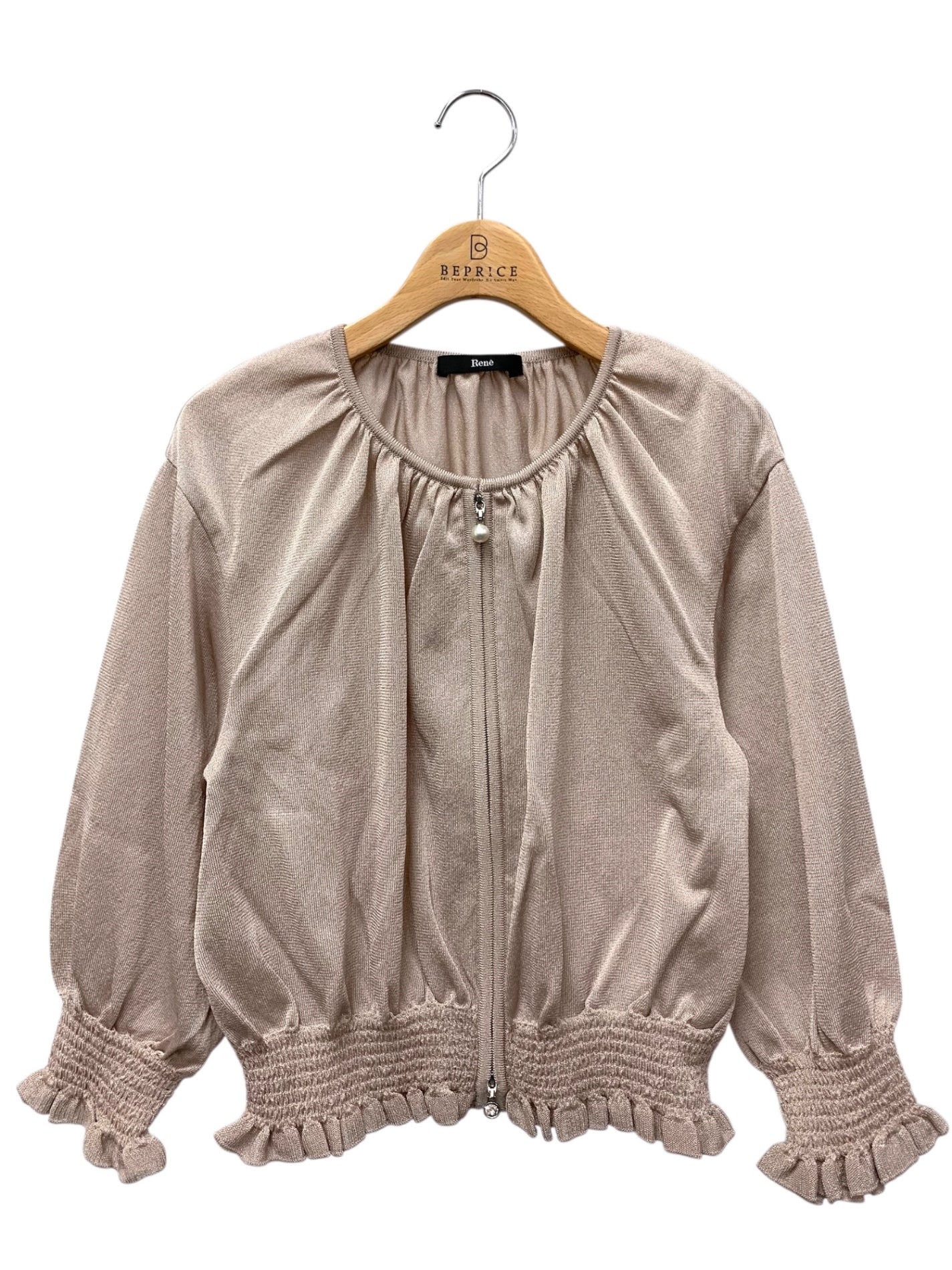 ルネ 5522151 カーディガン 38 ピンク パール ジップ フリル パフスリーブ ITY7L49694F7