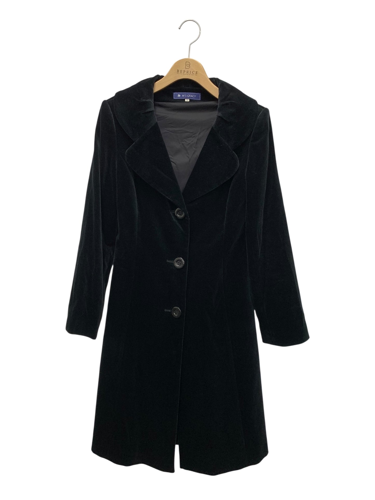 エムズグレイシー 629505 コート 38 ブラック 衿付き ステンカラー ベロア ITU2NU8FZJTI 【SALE】