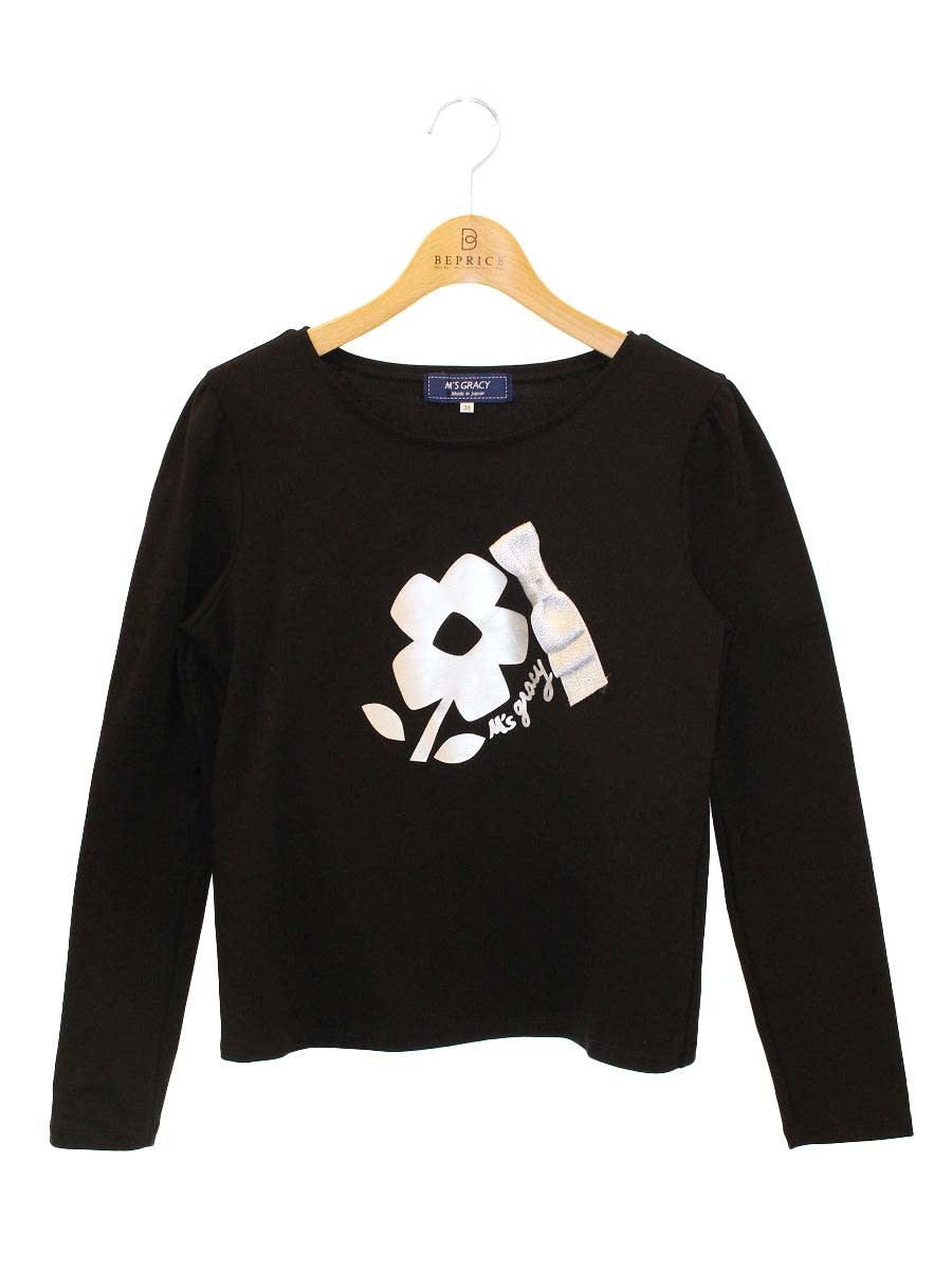 エムズグレイシー 915505 Tシャツ カットソー 38 ブラック カメリアプリント ITG53BWCRB08