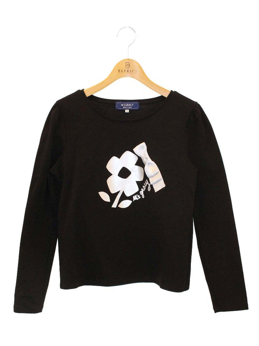 エムズグレイシー 915505 Tシャツ カットソー 38 ブラック カメリアプリント ITG53BWCRB08