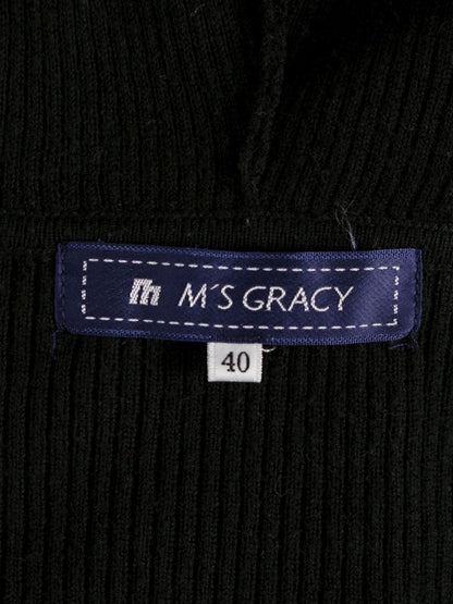 エムズグレイシー 628589 パーカー 40 ブラック カメリアWジップ ニット ITXSGJ58AHNS