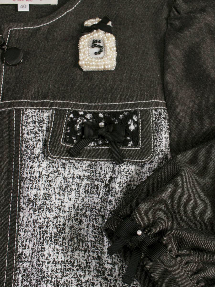 スーパービューティ ワンピース 40 グレー/ホワイト デニム パールワッペン ジップアップ ITII0716P22A