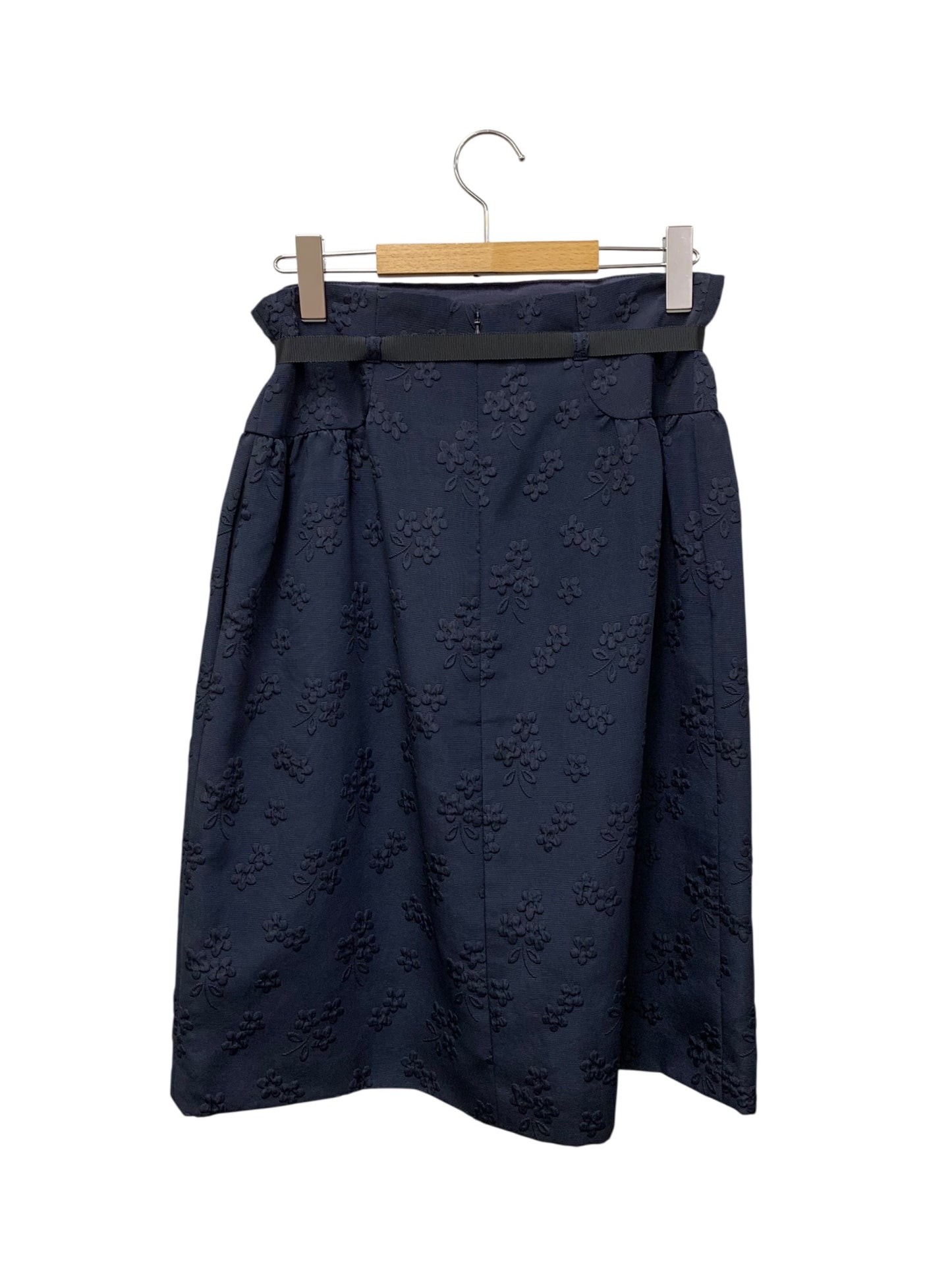 エムズグレイシー 017505 スカート 40 ネイビー フラワーモチーフ IT9LCM5GPS8G
