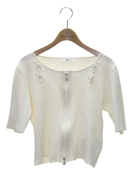 ルネ 6032230 カーディガン 38 ホワイト ダブルジップ パール リボン ITCE8LQI7AKS