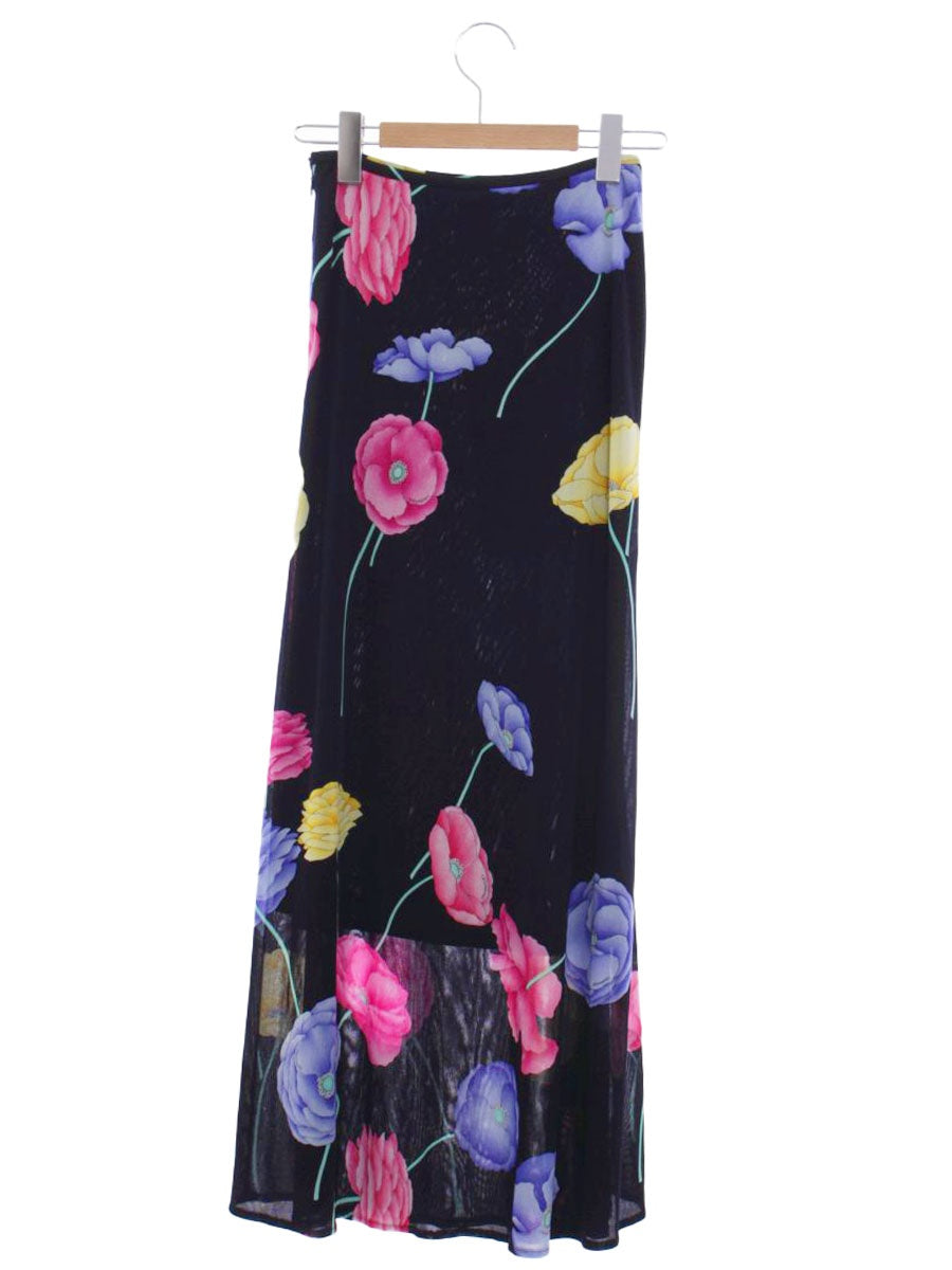 レオナールファッション 0192505 スカート 64 ブラック バラ柄 ITMC9FUBNUSK