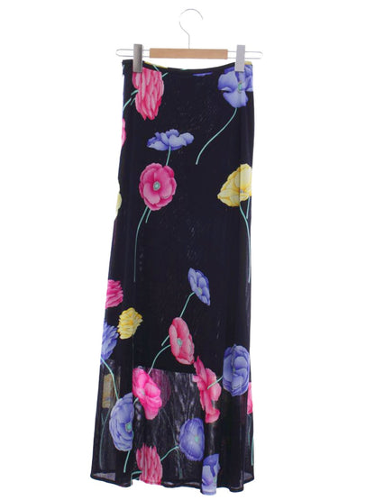 レオナールファッション 0192505 スカート 64 ブラック バラ柄 ITMC9FUBNUSK