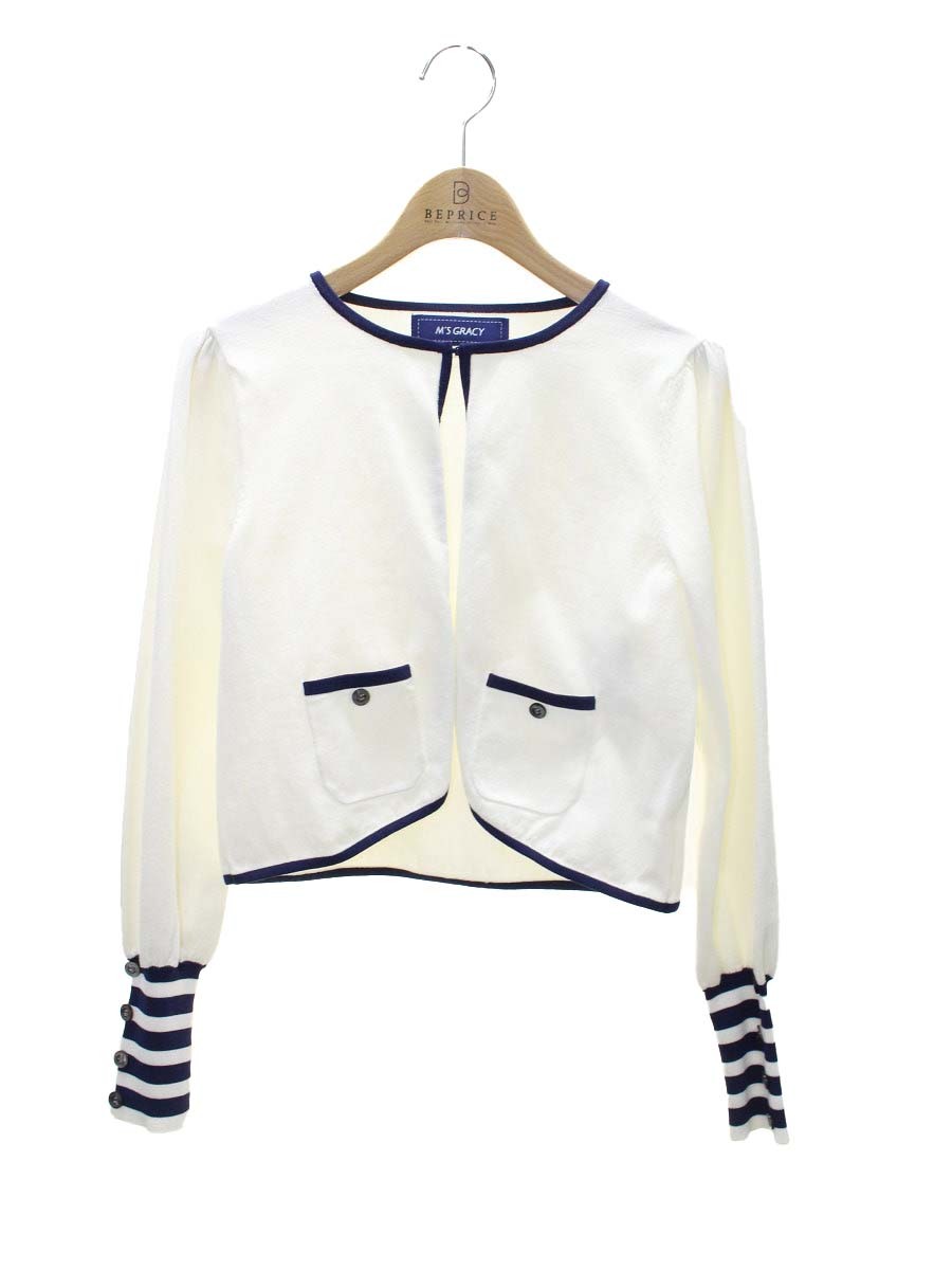 エムズグレイシー 018306 カーディガン 38 ホワイト ボーダー ITWIDKJDISNA