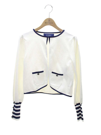 エムズグレイシー 018306 カーディガン 38 ホワイト ボーダー ITWIDKJDISNA