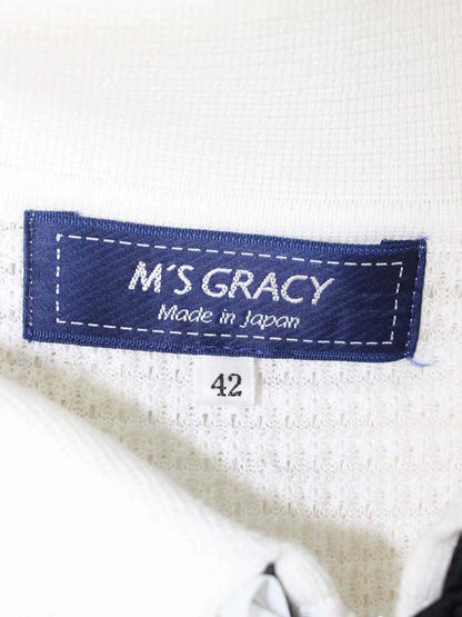 エムズグレイシー バイカラージップアップニットジャケット 418124 42 ホワイト IT1XECTLV5E4