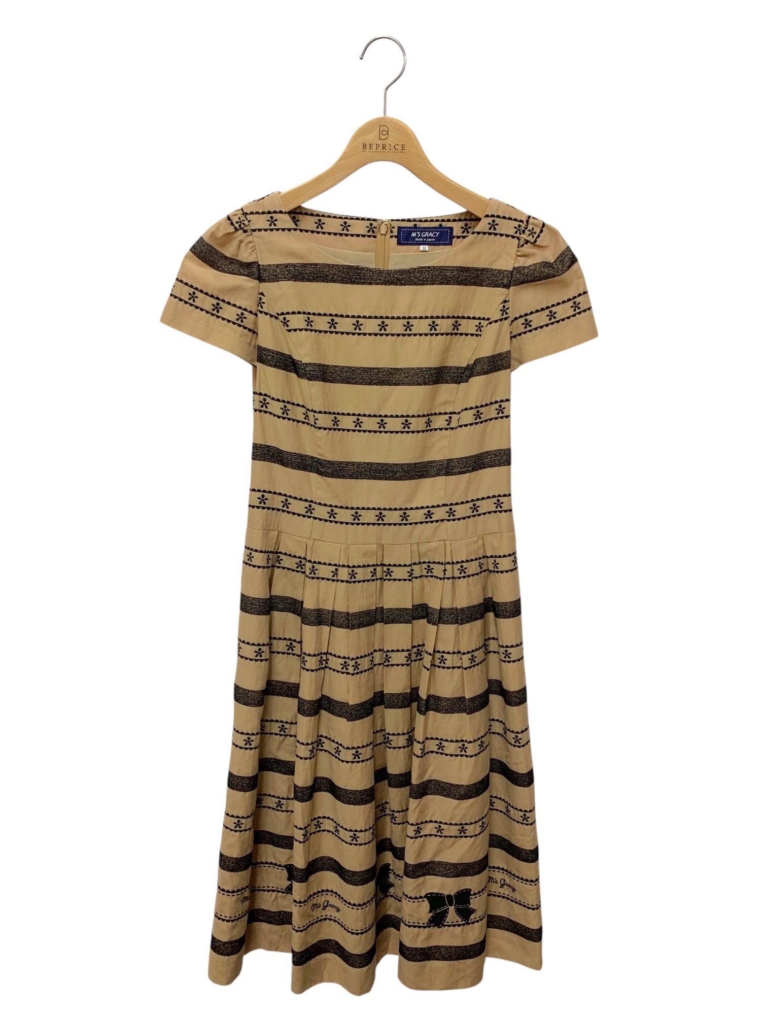 エムズグレイシー タグ付き　ギンガムチェックウエストリボンワンピース38 エムズグレイシー タグ付き ギンガムチェックウエストリボン