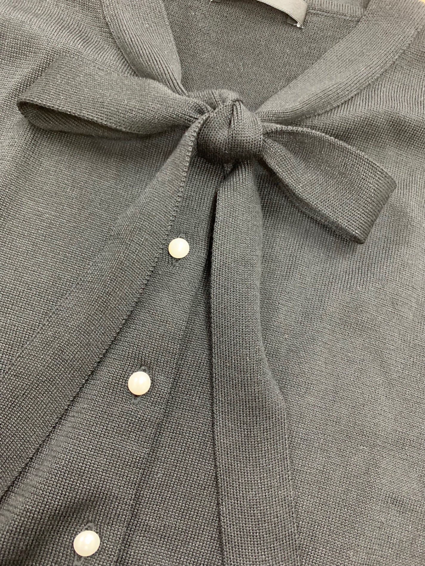 ルネ 5312216 カーディガン 36 ブラック バイカラー リボン パール 袖シアー IT4EZ34PCV1C