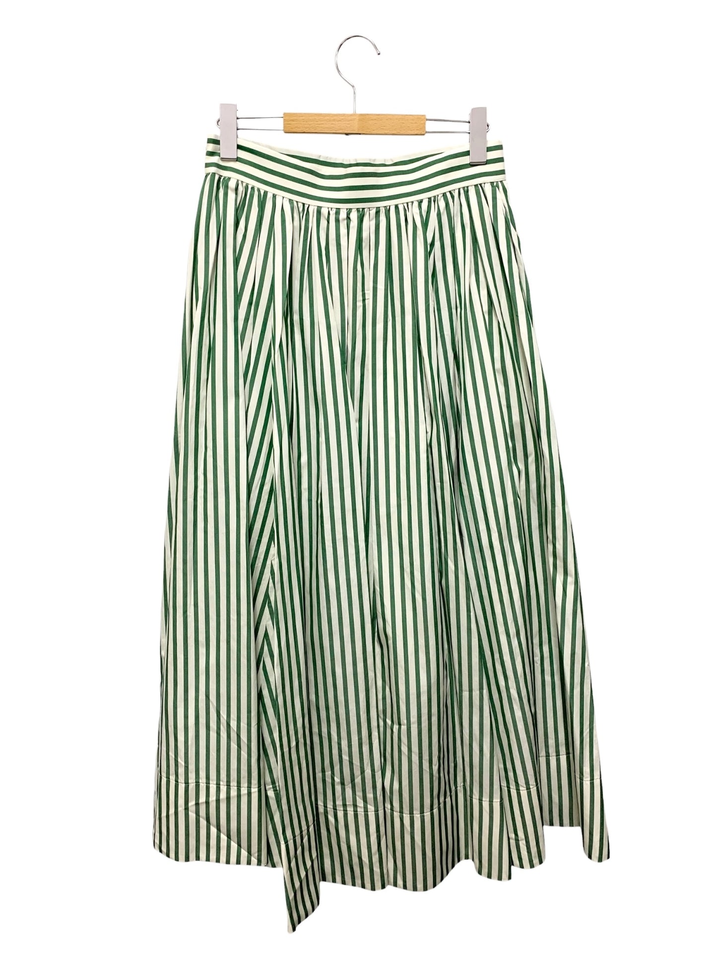 エブール 3610500130 スカート 40 グリーン ストライプ ギャザー フレア ITZV4DL5WATC