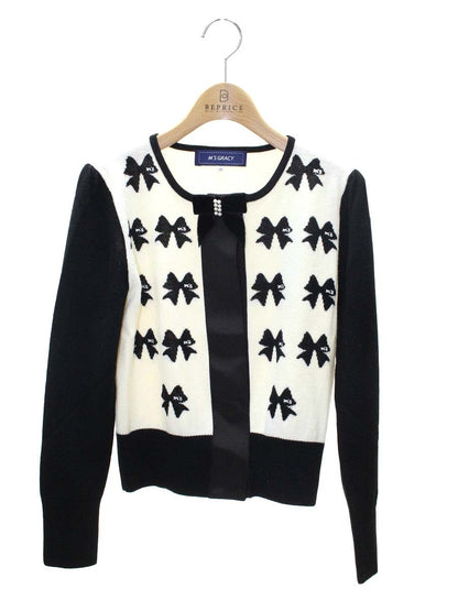 エムズグレイシー リボンモチーフニットカーディガン 118615 38 ブラック/ホワイト ITIET76L9ZDK