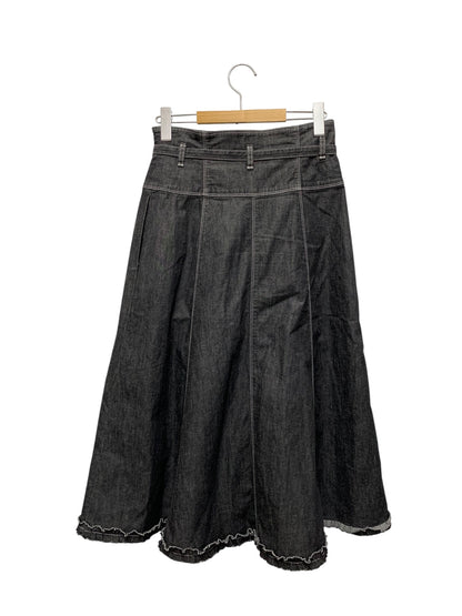 エムズグレイシー パールボタンデニム 317334 スカート 38 ブラック フリル ITUDUAP1A8YO