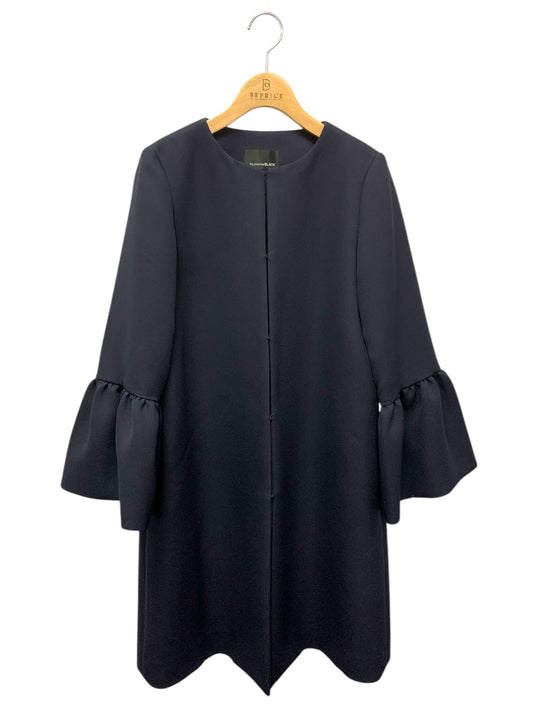 エムプルミエブラック ジョーゼットギャザースリーブミドルコート C240-005 34 ネイビー ノーカラー ITZPF2HGU7D0