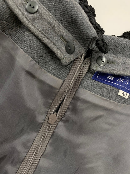 エムズグレイシー 621715 ワンピース 40 チャコール 刺繍 ウール混 衿付き IT2DMGR4KF8W