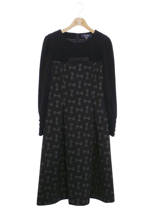 エムズグレイシー 311604 ワンピース 40 ブラック リボンモチーフ 切替 クルーネック ITD0IW5LAU89